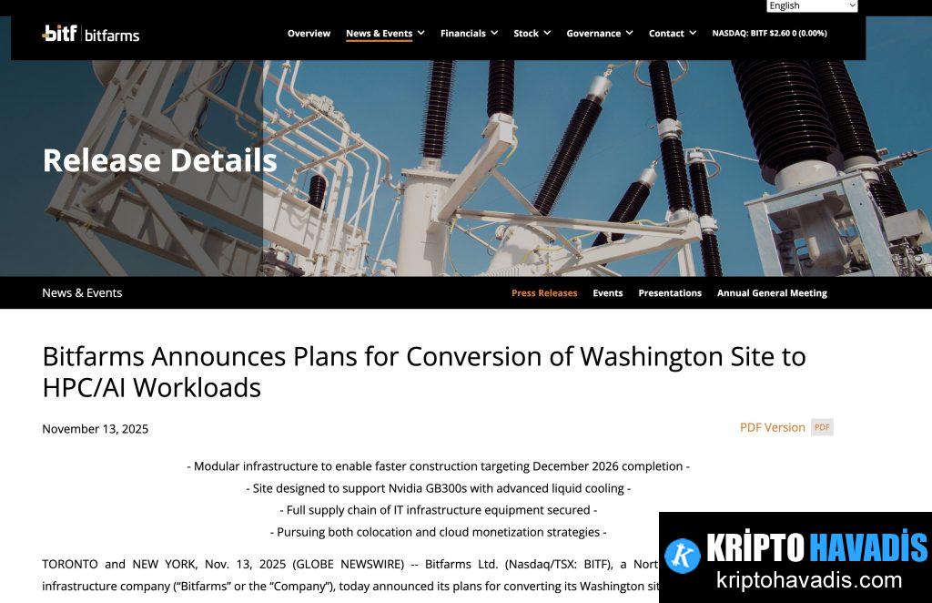 Bitfarms, Zararlar Sonrası Bitcoin Madenciliğini Bırakıyor ve Yapay Zeka Altyapısına Yöneliyor