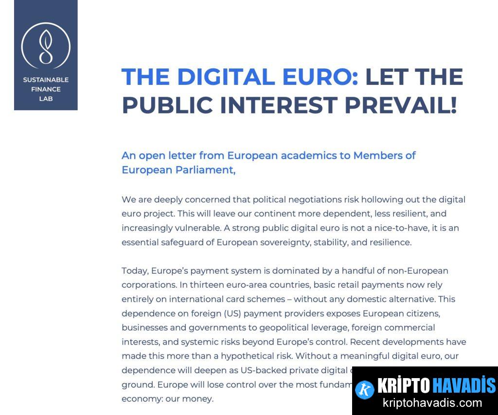 Avrupa Ekonomistlerinden Dijital Euro İçin Ulusal Kontrol ve Kamu Yararını Önceliklendirme Çağrısı